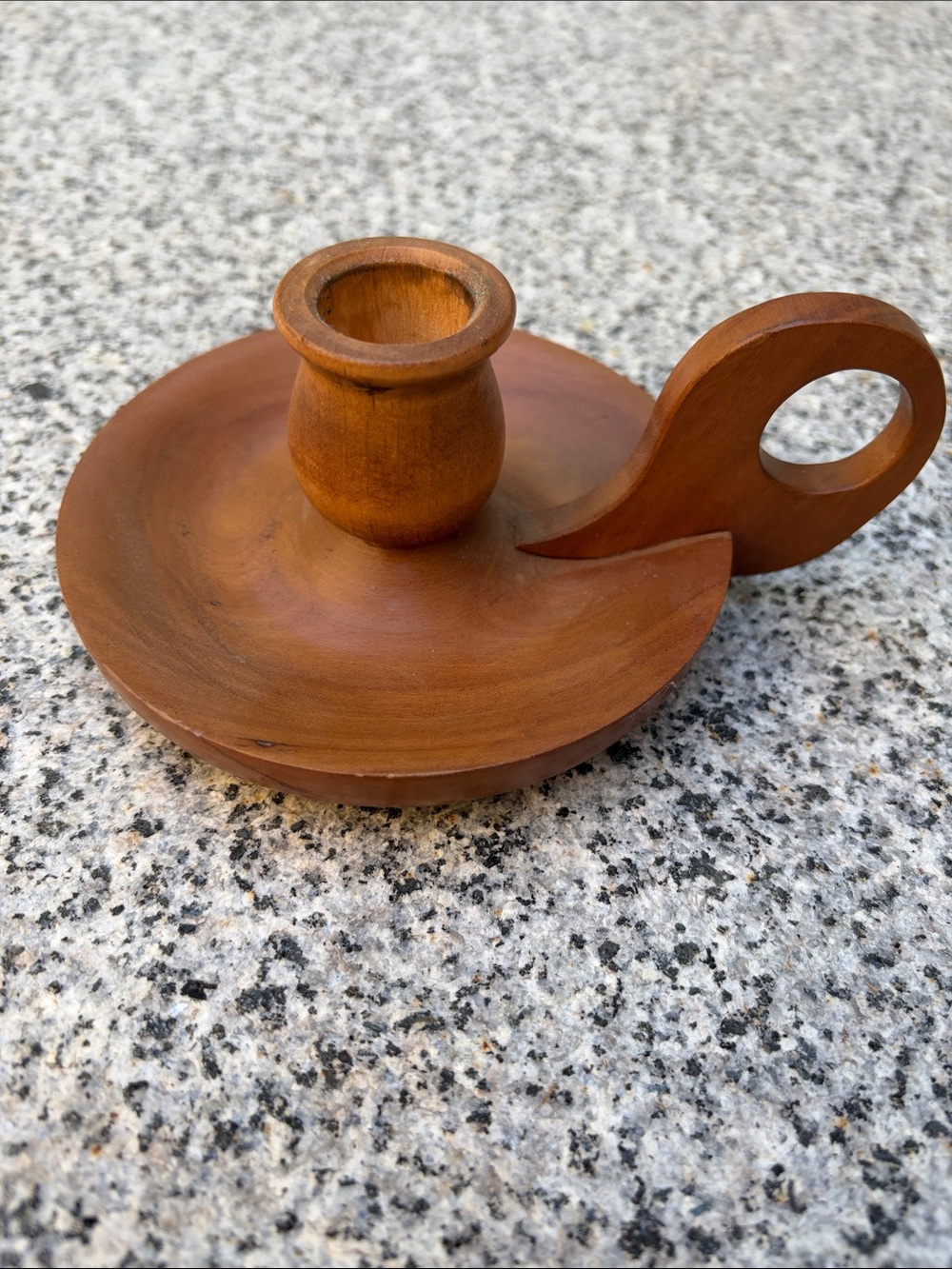 Wooden Chamberstick Candle Holder - Brown